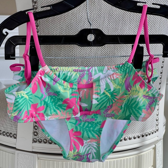 Zara Kids Girls Bikini Set Exotic Swimsuit Pink & Green Floral Design 11 12 - Picture 13 of 16